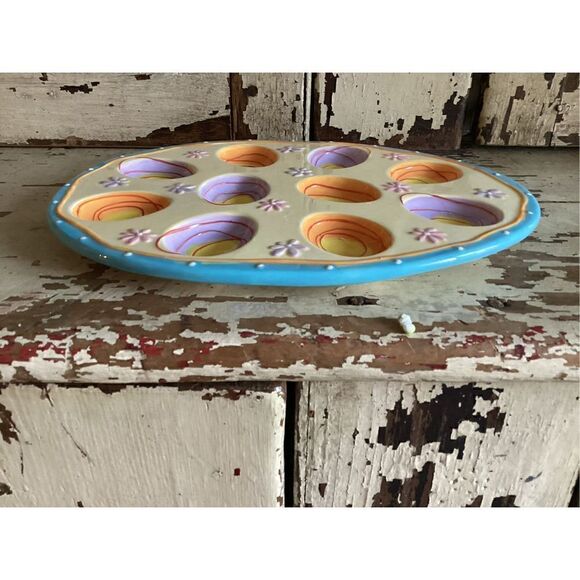 Bella Casa Devil Egg Ceramic Platter Colorful 12”x9” Easter Spring - Picture 7 of 10